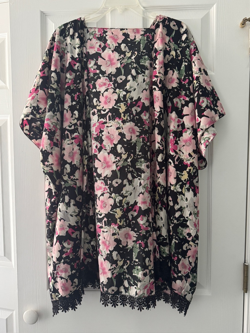 Floral Kimono Cardigan in Black and Pink